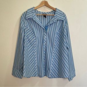 Lane Bryant Striped Stretch Long Sleeve Button Up Shirt - Blue/White